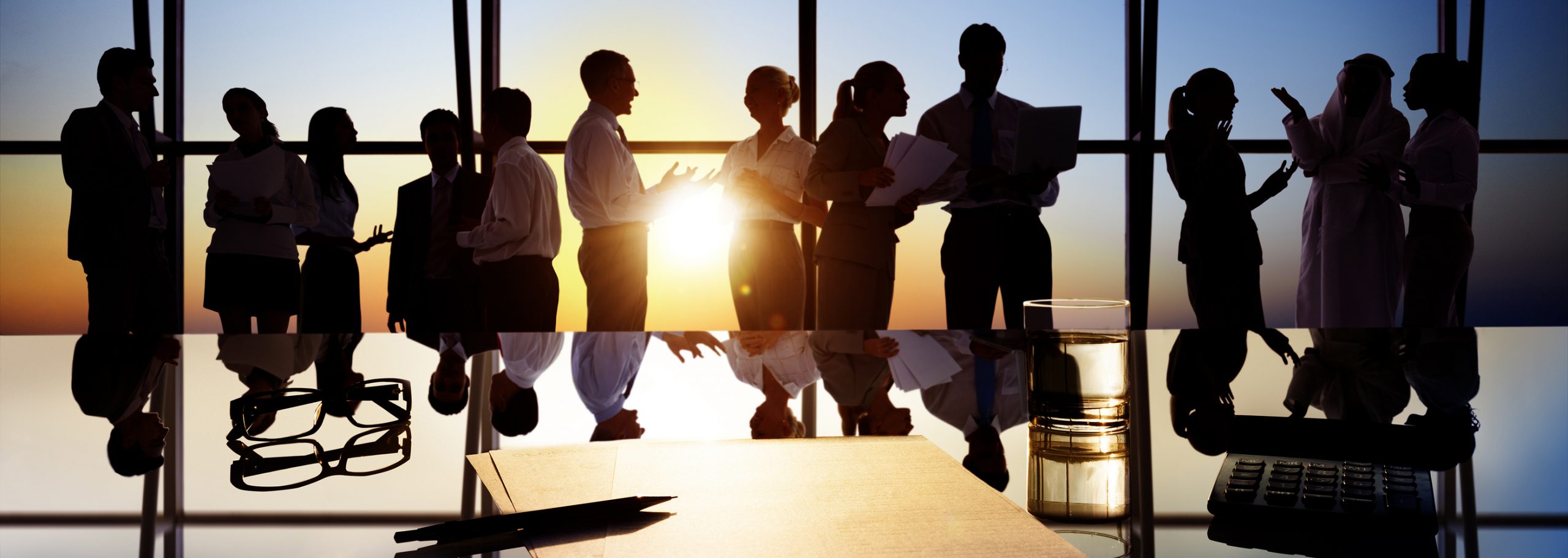 Silhouettes of Business People Working in Board Room